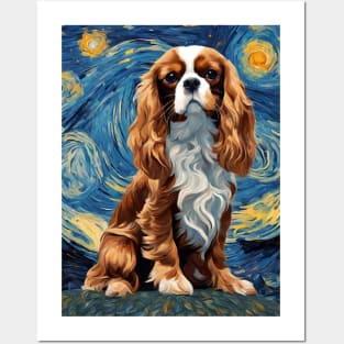 Cute Cavalier King Charles Spaniel Dog Breed Painting in a Van Gogh Starry Night Art Posters and Art